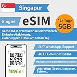 eSIM für Singapur –Einfache Aktivierung &24/7 Whatsapp-Support – 4G High-Speed-Kommunikation,unterstützt Google,Ins,Twitter... für eSIM-kompatible entsperrte Smartphones
