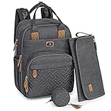 Dikaslon Wickeltasche Rucksack – Großer Wickelrucksack mit viel Stauraum, Wickeltasche groß mit Schnullerhalter, Wickelauflage & Kinderwagengurten – für Mama & Papa (Dunkelgrau, Einheitsgröße)