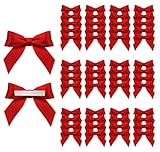 Acsatont 50 Stück Schleifen Kleine Deko, Satinband Schleifen Selbstklebend, Geschenkschleifen zum Basteln für Geschenkverpackungen, Valentinstag Hochzeit Weihnachten (Rot)