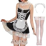 JasmyGirls Maid Outfit Maid Dress Halloween Dienstmädchen Kostüm Sissy Kleidung Anime Cosplay Kleid Damen Sexy Dessous Strümpfe