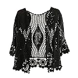 Strickjacken Für Damen,Damen-Kleid Mit 3/4-Ärmeln Schal Achselzucken Sommer Gehäkelt Blumen-Bolero-Strickjacke Netzjacke Kurze Vorderseite Krawatte Elegante Schulterjacke Durchsichtig Überzug Für Kl