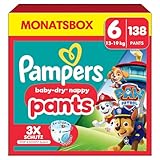 Pampers Windeln Paw Patrol Pants Größe 6 (14-19kg) Baby-Dry, Extra Large mit Stop- und Schutz Täschchen, MONATSBOX, 138 Höschenwindeln