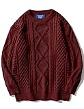 Aelfric Eden Pullover Damen Strickpullover Oversize Rundhals Zopfstrickpullover Knit Langarm Jumper Sweater Klassischer Elegant Vintage Pullover Weinrot S