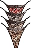 VicSec 4er Pack Damen G-Strings Tangas, Leopard Spitze Reizwäsche Bikinislips Sexy Schlüpfer Slip Reizwäsche Lingerie Unterhosen Thin Thong Erotik Höschen Frauen（Eine Größe）