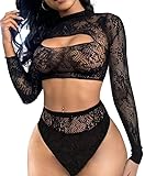 Buitifo Damen Dessous-Sets Sexy Lingerie Fischnetz Sexy Bodys Nachtwäsche(Schwarz 0090,Einheitsgröße)